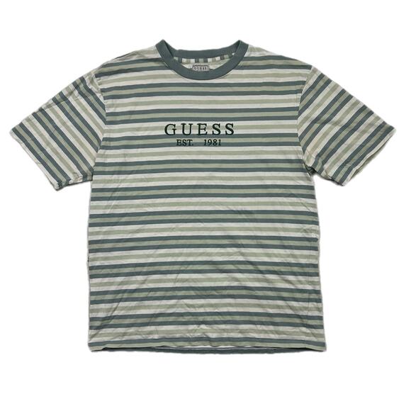 Men’s GUESS Spell Out Short Sleeve Striped T-Shirt Size Small - Picture 1 of 7